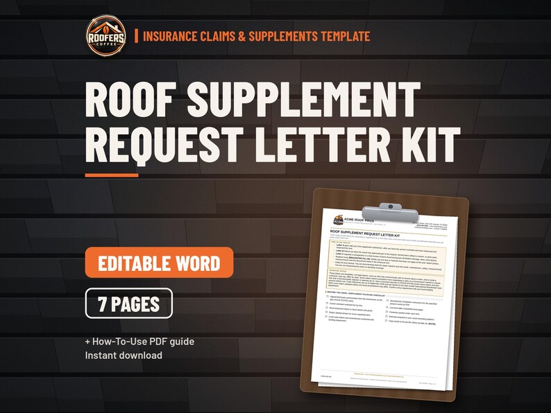 Roof Supplement Request Letter Kit, Editable Word Doc, Insurance Supplement Letters, Line Item Table and Statement Library image 1