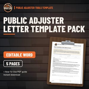 Public Adjuster Letter Template Pack, Editable Word Doc, Four Letters Including Notice of Representation for Licensed PAs image 1