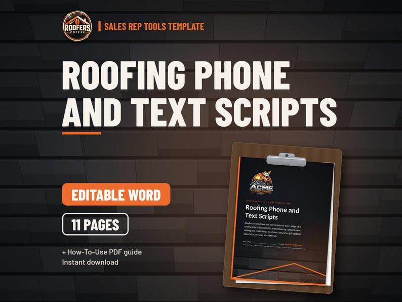 Roofing Phone and Text Scripts, Editable Word Doc, Call and Text Scripts for Leads, Appointments, Follow-Ups and No-Shows image 1