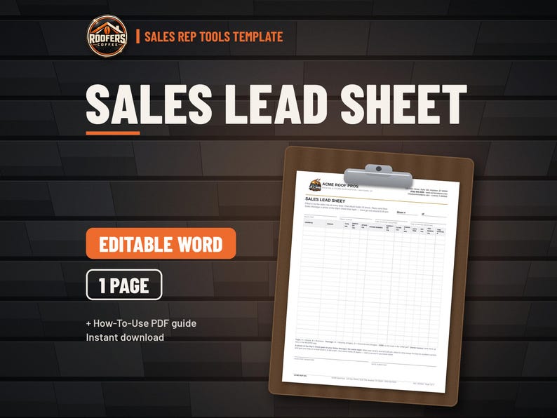 Roofing Sales Rep Tools Bundle, 9 Editable Word Templates, Lead Sheet, Pipeline, Commission Forms, 1099 Agreement and Inspection Report image 10