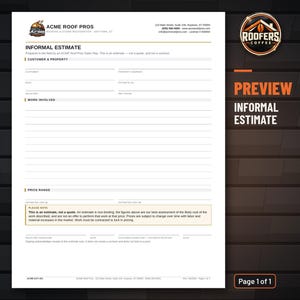Informal Roofing Estimate Form, Editable Word Doc, Field Ballpark Estimate Template for Roofing Contractors image 2