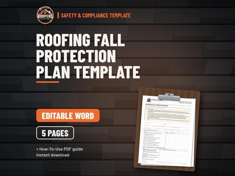 Roofing Fall Protection Plan Template, Editable Word Doc, Site-Specific Written Fall Protection Plan for Contractors image 1
