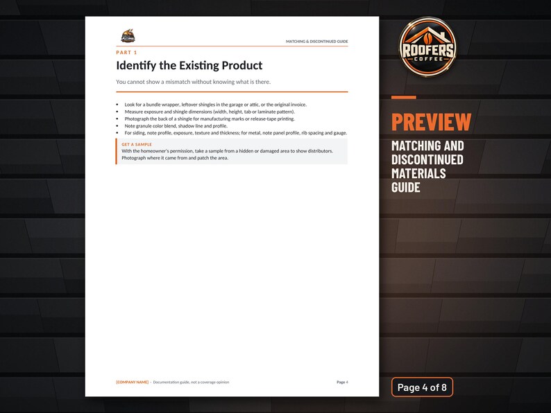 Matching and Discontinued Shingle Guide, Editable Word Doc, Roofing Material Match Documentation with Sample Memo image 2