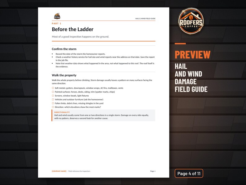 Hail and Wind Damage Roof Field Guide, Editable Word Doc, Storm Inspection Guide with Test Squares and Look-Alikes image 2