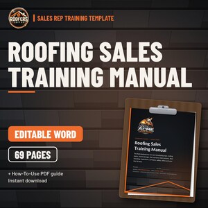 Roofing Sales Rep Training Bundle, 69-Page Sales Training Manual, Door Pitch Script Guide and Weekly Sales Schedule Planner, Editable Word image 2
