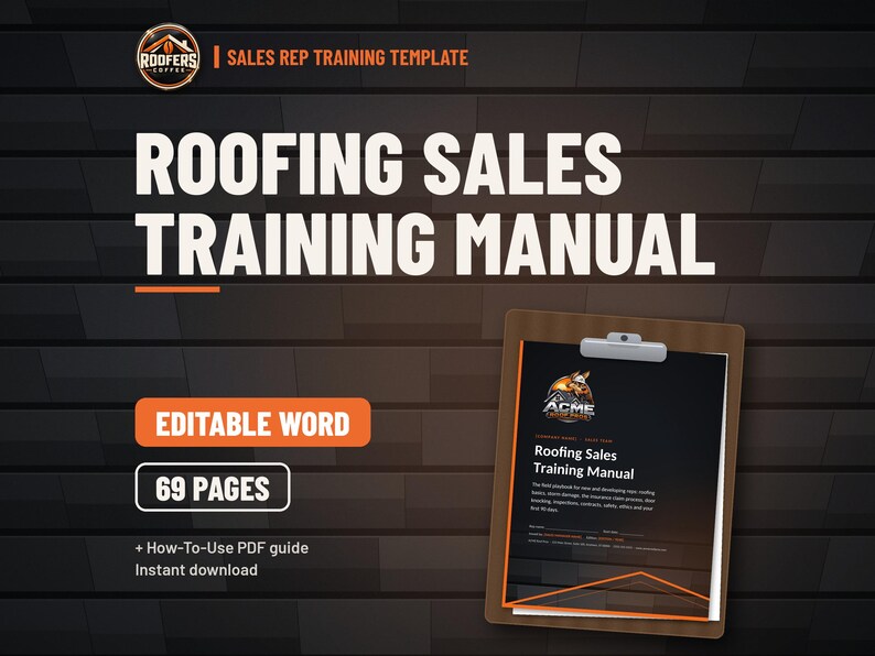 Roofing Sales Rep Training Bundle, 69-Page Sales Training Manual, Door Pitch Script Guide and Weekly Sales Schedule Planner, Editable Word image 2