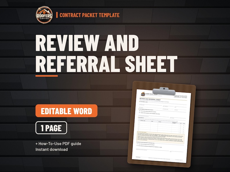 Customer Review and Referral Sheet Template for Roofers, Editable Word Doc, Online Review and Referral Capture Form image 1