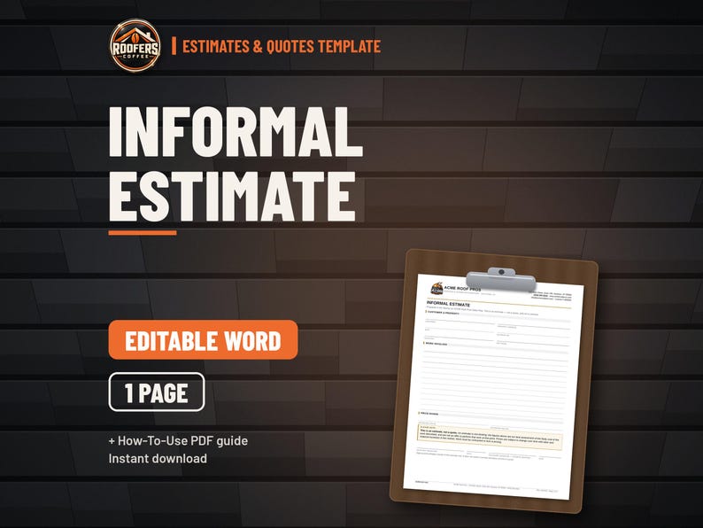 Informal Roofing Estimate Form, Editable Word Doc, Field Ballpark Estimate Template for Roofing Contractors image 1