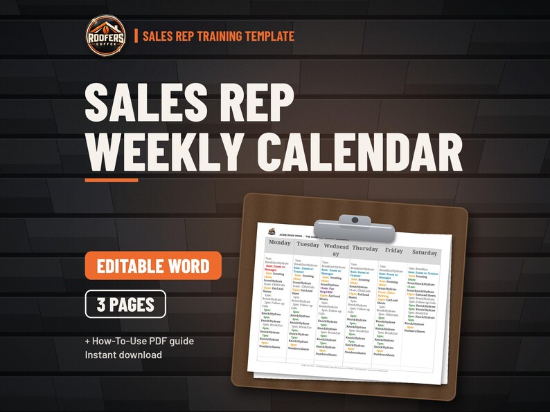 Roofing Sales Rep Training Bundle, 69-Page Sales Training Manual, Door Pitch Script Guide and Weekly Sales Schedule Planner, Editable Word image 4