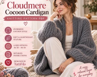 Cloudmere Cocoon Cardigan Knitting Pattern, Oversized Mohair Sweater (PDF)