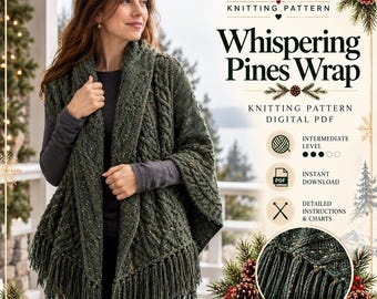 Whispering Pines Wrap Knitting Pattern | Aran Cable Shawl (PDF)