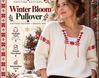 Winter Bloom Pullover Knitting Pattern | Nordic Embroidered Sweater (PDF)