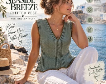 Seaside Breeze Knitted Vest Pattern, V-Neck Sleeveless Top (PDF)