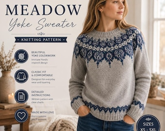 Nordic Yoke Sweater Knitting Pattern PDF, Colorwork Pullover, Fair Isle Knit Pattern