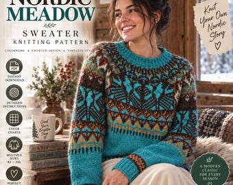 Nordic Meadow Sweater Knitting Pattern, Colorwork Yoke Pullover (PDF)
