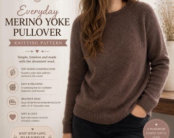 Everyday Merino Yoke Pullover Knitting Pattern, Top-Down Seamless Sweater (PDF)