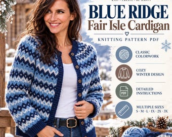 Blue Ridge Fair Isle Cardigan Knitting Pattern | Classic Colorwork (PDF)