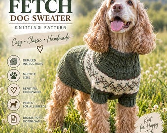 Fetch Dog Sweater Knitting Pattern, Colorwork Pet Sweater (PDF Download)
