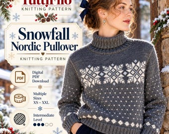 Snowfall Nordic Pullover Knitting Pattern | Fair Isle Snowflake Sweater (PDF Download)