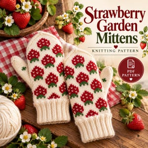 Strawberry Garden Mittens Knitting Pattern, Fair Isle Colorwork (PDF Download)