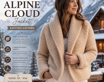 Alpine Cloud Jacket Knitting Pattern, Chunky Shawl Collar Cardigan (PDF)