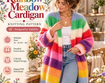 Rainbow Meadow Cardigan Knitting Pattern | Colorful Striped Mohair Sweater (Digital Download)