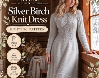 Silver Birch Lace Knit Dress Pattern, Long Sleeve Sweater Dress (PDF)