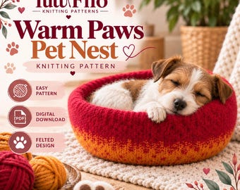 Warm Paws Pet Nest Knitting Pattern | Felted Dog & Cat Bed (PDF Download)