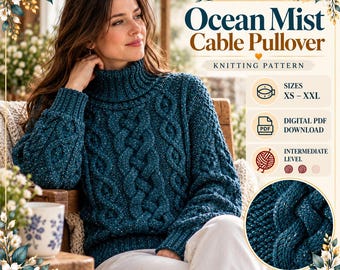 Ocean Mist Cable Pullover Knitting Pattern | Aran Diamond Sweater (PDF Download)