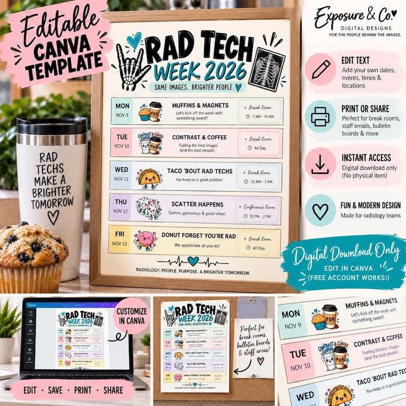Rad Tech Week Itinerary Canva Template | Editable Radiology Week ...