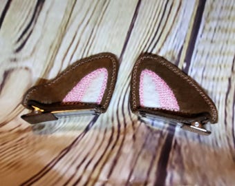 Chipmunk Barrette - Ear Clips - Dressup Ears - Costume Ear Clips - Brown Felt Barrette - Hair Accessories - Anime - Manga - Rave - Cartoon