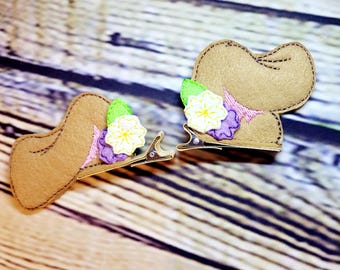 Floral Puppy Ears, Tan Dog Ear Clips, Doggy, Halloween Costume, Dress up, Girls Hair Barrettes, Cosplay, Accessories, Floppy ears bows