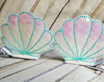 Sea Shell Barrette, Iridescent ear clips, dress up ears, costume ear clips, manga bows, Anime clips, Dress Up, Rave Costume, Cosplay