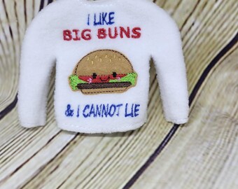 Christmas Elf, Doll Clothes, Ugly Sweater, Shirt, photo prop kit, Costume, Scout Elf, Santas Helper, Easy Ideas, I like big buns, Hamburger