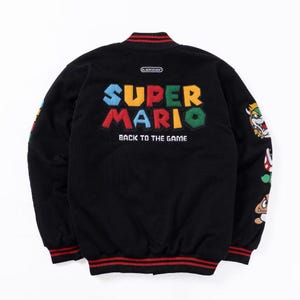 Embroidered Super Mario Black Bomber Jacket, Cosplay Jacket, Japan Sukajan Style