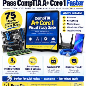 CompTIA A+ Core 1 Study Guide PDF | Visual Cheat Sheets | Instant Download | Exam Prep