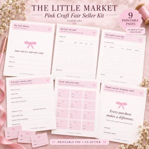 Pink Craft Fair Seller Kit Printable | Inventory Tracker, Sales Log, Custom Order Form, Price Tags & Display Sign | 9-Page PDF Bundle