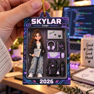 Adorno acrílico plano 2D personalizado para programadora, regalo de Navidad personalizado con nombre para ella, recuerdo para desarrolladora de software 2026