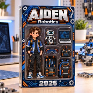 Personalized Robotics 2D Flat Acrylic Block, Custom Boy Name Gift, STEM Birthday Gift for Son, Robot Club Desk Decor