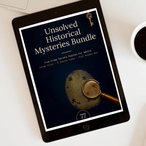 Paquete de rompecabezas de misterios históricos sin resolver: 77 rompecabezas en letra grande / Criptograma de crímenes reales en PDF