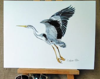 Grey Heron Print, Ardea Cinerea Watercolor Painting