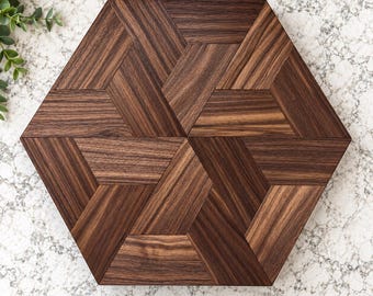 Handmade Walnut Lazy Susan, Hexagon Pinwheel Turntable, Solid Wood Kitchen Centerpiece, Housewarming Gift