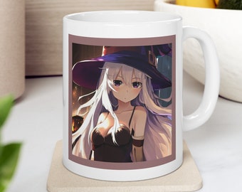 Anime Witch Coffee Mug Gift for For Her, Girlfriend Gift For Anime Lover, Anime Halloween Cup, Cute Witch Hot Chocolate Ceramic 11 oz Mug