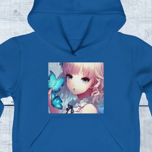 Girls Anime Hoodie: Butterfly Design, Youth Hooded Shirt