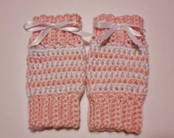 Crochet (0-3 mo) Baby Boy or Girl Leg Warmers with Optional Bow Newborn Infant Photo Prop Striped Leg Warmers - Various Colors