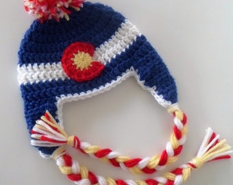 Colorado Hat, Colorado Crochet Hat, Crochet Baby Hat, Adult Colorado State Pride Hat, Newborn Hat, Childs Hat, Colorado Toddler Tassel Hat,