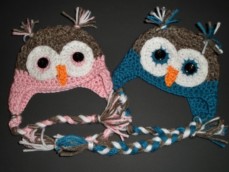 Crochet Owl Hat, Baby to Adult Costume Animal Hats, Childrens Winter Hat with Earflaps Various Colors Available image 1