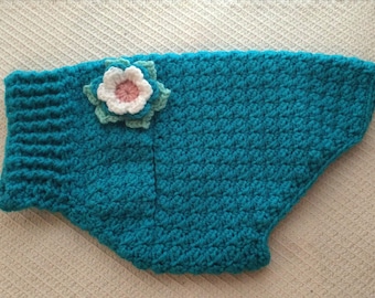 Crochet Dog Sweater with Flower Accent: Pet Apparel, Dog Lover Gift