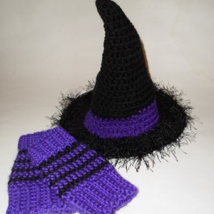 Baby Crochet Witch Hat and Legwarmer Set, Baby Witch Costume, Halloween Newborn Photo Prop, Halloween Baby Costume, Baby Shower Gift