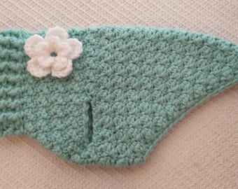 Crochet Dog Sweater with Flower: Pet Apparel, Dog Lover Gift